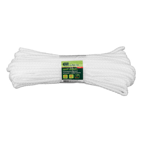 Шнур вязаный полипропиленовый с серд. белый, 6 мм, L 20 м, Сибртех по ценам производителя в Санкт-Петербурге с доставкой по всей России