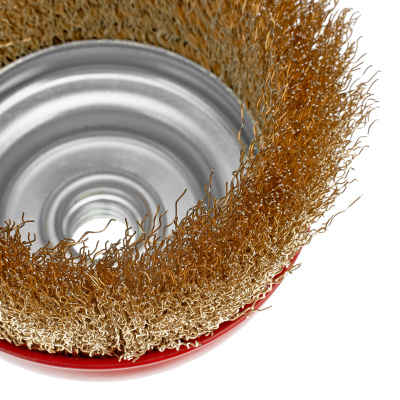 Щетка для УШМ, 100 мм, М14, "чашка", латунированная витая проволока Matrix по ценам производителя в Санкт-Петербурге с доставкой по всей России