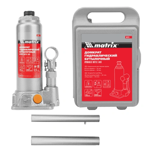 Домкрат гидравлический бутылочный, 2 т, h подъема 181-345 мм, в пластиковом кейсе Matrix по ценам производителя в Санкт-Петербурге с доставкой по всей России