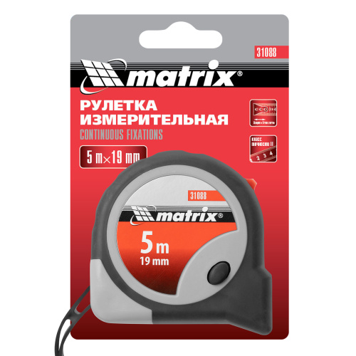 Рулетка Continuous fixation,5 м х 19 мм,двухкомпонентный корпус,плавная фиксация Matrix по ценам производителя в Санкт-Петербурге с доставкой по всей России