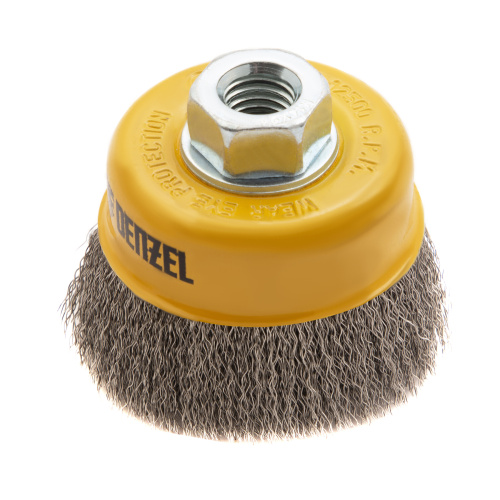Щетка для УШМ, 75 мм, "Чашка", витая нержавеющая проволока 0.3 мм, М14 Denzel по ценам производителя в Санкт-Петербурге с доставкой по всей России