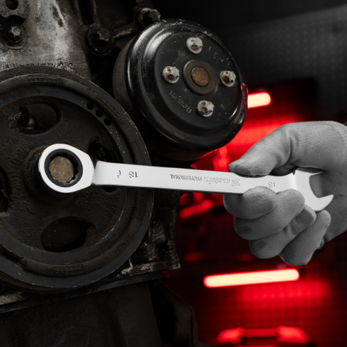 Ключ комбинированный трещоточный, 18 мм, CrV, зеркальный хром Matrix Professional купить в Москве с доставкой по всей России | ProtosMarket.ru