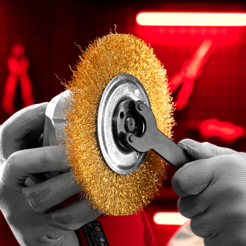 Щетка для УШМ, 150 мм, посадка 22.2 мм, плоская, латунированная витая проволока Matrix по ценам производителя в Санкт-Петербурге с доставкой по всей России