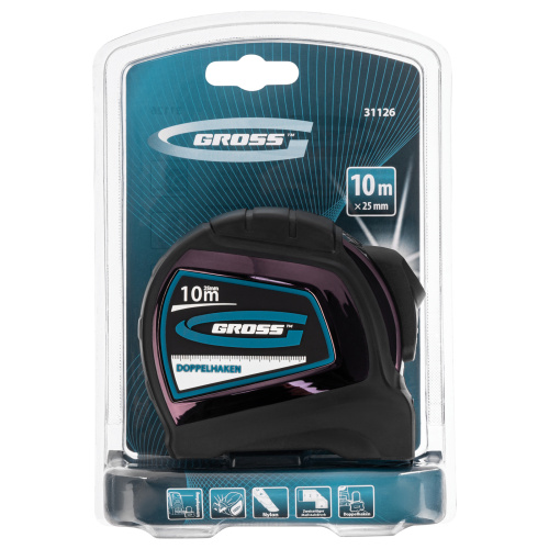 Рулетка "Doppelhaken",10 м x 25 мм,двухсторонний зацеп,Нейлон,двусторонняя шкала,автоматическая фиксация Gross по ценам производителя в Санкт-Петербурге с доставкой по всей России