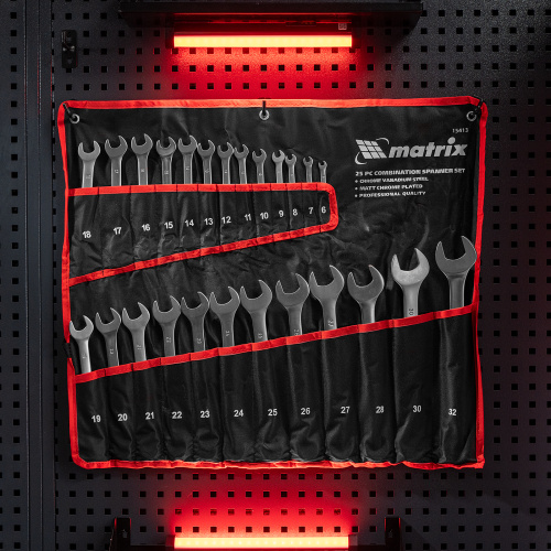 Набор ключей комбинированных, 6-32 мм, 25 шт, CrV, матовый хром Matrix купить в Москве с доставкой по всей России | ProtosMarket.ru