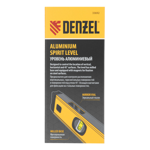 Уровень алюминиевый, магнит, фрезерованный, 3 глазка (1 зеркал.) 0,5 мм/м, 800 мм Denzel по ценам производителя в Санкт-Петербурге с доставкой по всей России