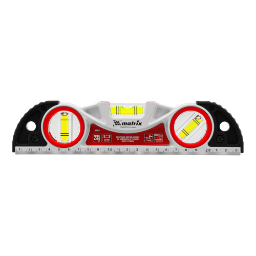 Уровень алюминиевый литой, фрезерованный, 3 глазка, две ударные площадки, 235 мм Matrix по ценам производителя в Санкт-Петербурге с доставкой по всей России