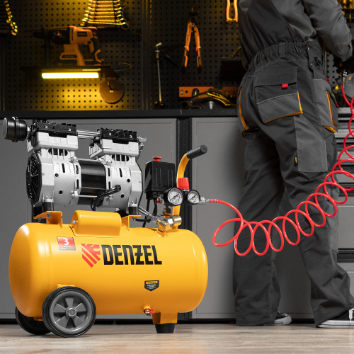 Компрессор DLS950/24 безмаслянный малошумный 950 Вт, 165 л/мин, ресивер 24 л Denzel по ценам производителя в Санкт-Петербурге с доставкой по всей России