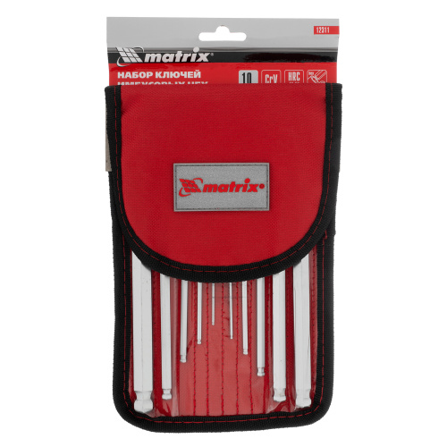 Набор ключей имбусовых HEX, 1.5-12 мм, CrV, 10 шт, удлиненных, шарообразный наконечник, с сатинированным покрытием, чехол Matrix купить в Москве с доставкой по всей России | ProtosMarket.ru