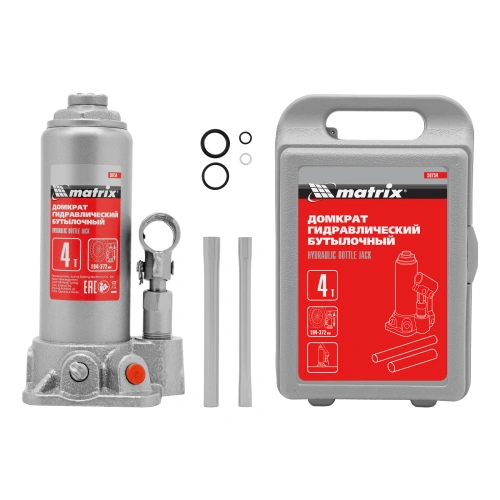Домкрат гидравлический бутылочный, 4 т, высота подъема 194-372 мм, в пластиковый кейсе Matrix по ценам производителя в Санкт-Петербурге с доставкой по всей России