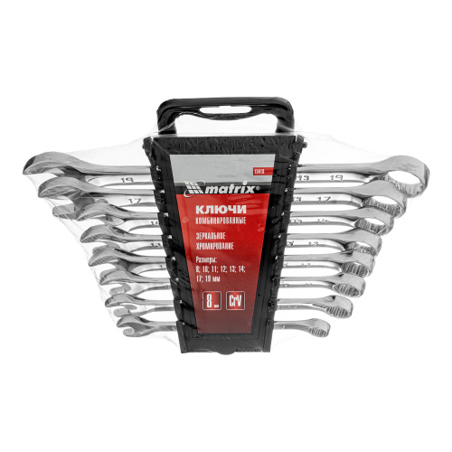 Набор ключей комбинированных, 8-19 мм, 8 шт, CrV, полированный хром Matrix купить в Москве с доставкой по всей России | ProtosMarket.ru