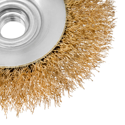 Щетка для УШМ, 100 мм, М14, "тарелка", латунированная витая проволока Matrix по ценам производителя в Санкт-Петербурге с доставкой по всей России