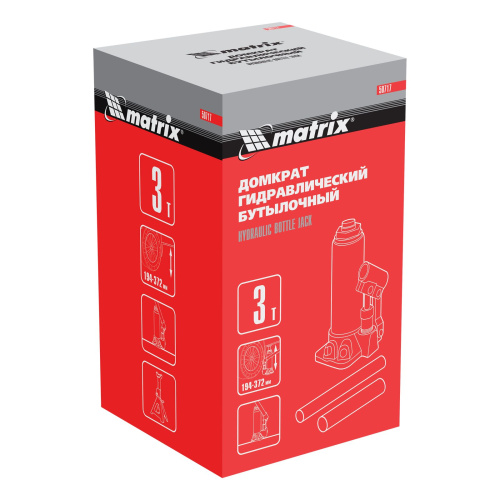 Домкрат гидравлический бутылочный, 3 т, высота подъема 194-372 мм Matrix по ценам производителя в Санкт-Петербурге с доставкой по всей России