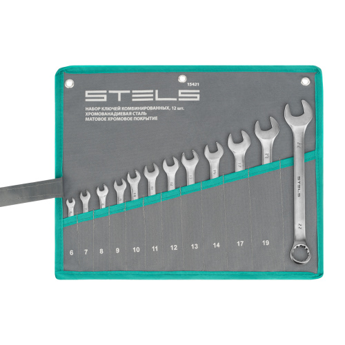 Набор ключей комбинированных 6-22 мм, 12 шт, CrV, матовый хром Stels купить в Москве с доставкой по всей России | ProtosMarket.ru