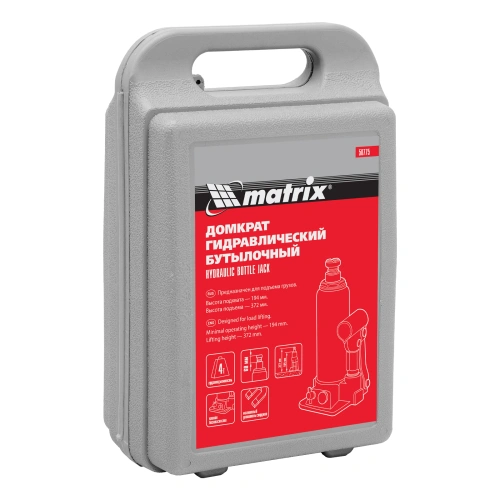 Домкрат гидравлический бутылочный, 4 т, h подъема 194-372 мм, в пластиковом кейсе Matrix по ценам производителя в Санкт-Петербурге с доставкой по всей России