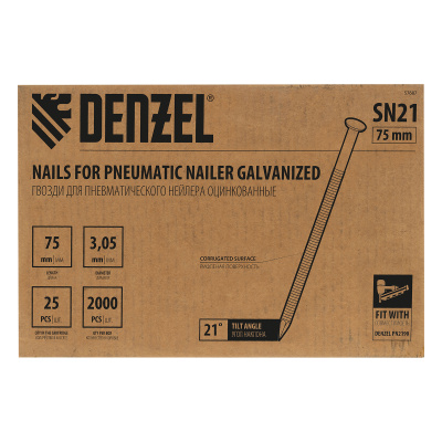 Гвозди для пнев. нейлера (оцинк.) длина - 75 мм, диам. - 3,05 мм, 2000 шт. Denzel купить в Москве с доставкой по всей России | ProtosMarket.ru