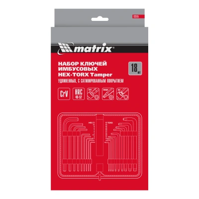Набор ключей имбусовых HEX-Torx , 18 шт: HEX 1.5-10 мм, T10-T50, CrV, удлиненных, с сатиновым покрытием Matrix купить в Москве с доставкой по всей России | ProtosMarket.ru