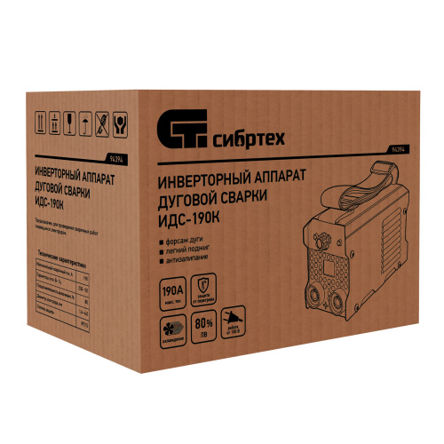 Инверторный аппарат дуговой сварки ИДС-190K, 190 А, ПВ 80%, диаметр электрода 1,6-4 мм Сибртех по ценам производителя в Санкт-Петербурге с доставкой по всей России
