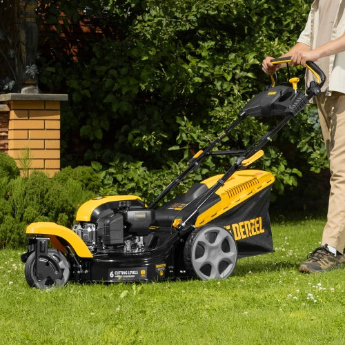 Бензиновая газонокосилка GLT-460SP-T, Trike 149 см3, 46 см, привод, панель, 60л Denzel купить в Москве с доставкой по всей России | ProtosMarket.ru