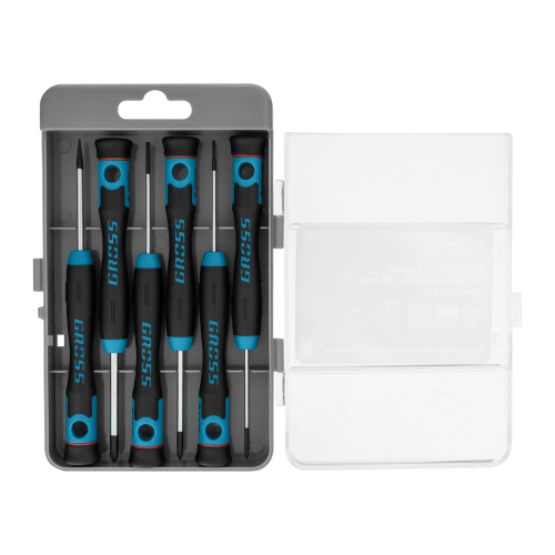 Набор отверток для точной механики, CrMo, двухкомпонентные рукоятки, 6 шт, пластиковый бокс Gross купить в Москве с доставкой по всей России | ProtosMarket.ru
