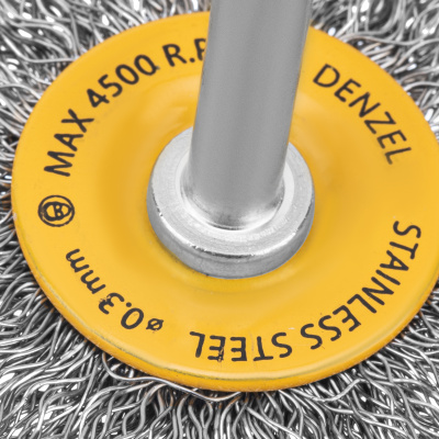 Щетка для дрели, 50 мм, Плоская, со шпилькой, нержавеющая витая проволока Denzel по ценам производителя в Санкт-Петербурге с доставкой по всей России