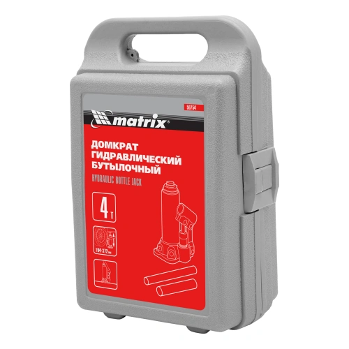 Домкрат гидравлический бутылочный, 4 т, высота подъема 194-372 мм, в пластиковый кейсе Matrix по ценам производителя в Санкт-Петербурге с доставкой по всей России