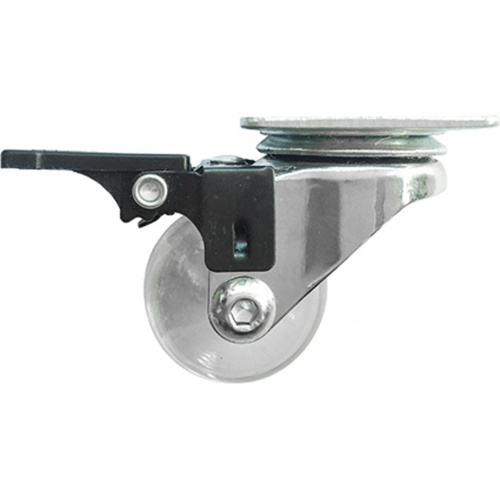 Колесо ПУ прозрачное поворотное с тормозом d-35 мм, крепление платформенное Сибртех по ценам производителя в Санкт-Петербурге с доставкой по всей России