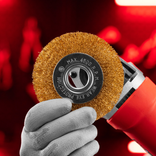 Щетка для УШМ, 100 мм, посадка 22.2 мм, плоская, латунированная витая проволока Matrix по ценам производителя в Санкт-Петербурге с доставкой по всей России