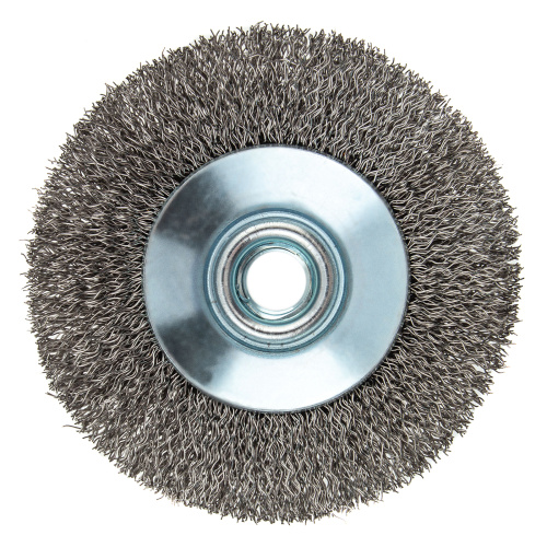 Щетка для УШМ, 100 мм, "Тарелка", витая нержавеющая проволока 0.3 мм, М14 Denzel по ценам производителя в Санкт-Петербурге с доставкой по всей России