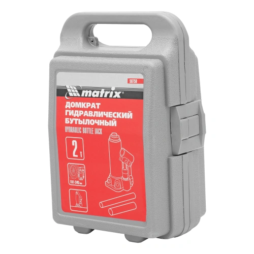 Домкрат гидравлический бутылочный, 2 т, высота подъема 181-345 мм, в пластиковый кейсе Matrix по ценам производителя в Санкт-Петербурге с доставкой по всей России