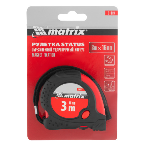 Рулетка Status Magnet fixation,3 м х 16 мм,обрезиненный корпус,зацеп с магнитом Matrix по ценам производителя в Санкт-Петербурге с доставкой по всей России