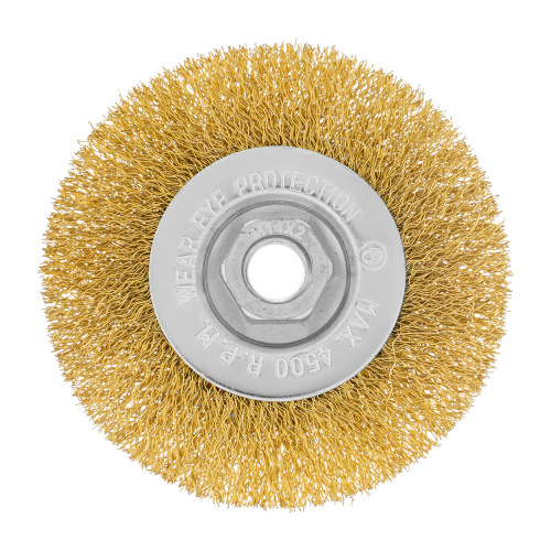 Щетка для УШМ, 100 мм, М14, плоская, латунированная витая проволока Matrix по ценам производителя в Санкт-Петербурге с доставкой по всей России