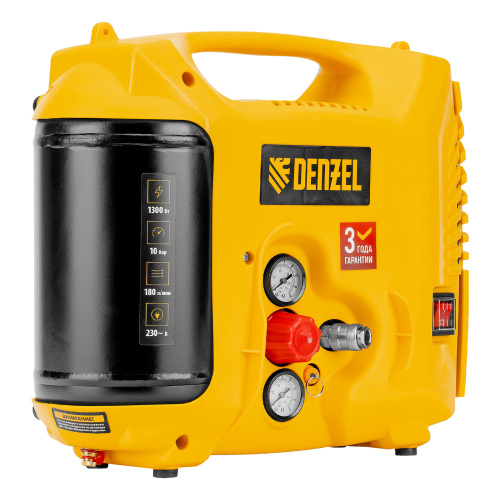 Компрессор воздушный DL1300, 10 бар, 1,3 кВт 180 л/мин 5 л, с набором аксессуаров Denzel по ценам производителя в Санкт-Петербурге с доставкой по всей России