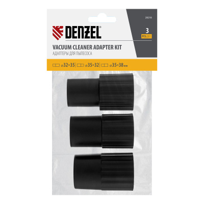 Комплект адаптеров для подключения пылесоса к электроинструменту 32-35-38 мм Denzel по ценам производителя в Санкт-Петербурге с доставкой по всей России