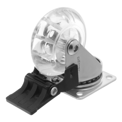 Колесо ПУ прозрачное поворотное с тормозом d-50 мм, крепление платформенное Сибртех купить в Москве с доставкой по всей России | ProtosMarket.ru