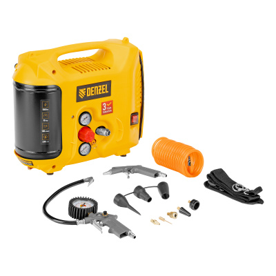 Компрессор воздушный DL1300, 10 бар, 1,3 кВт 180 л/мин 5 л, с набором аксессуаров Denzel по ценам производителя в Санкт-Петербурге с доставкой по всей России