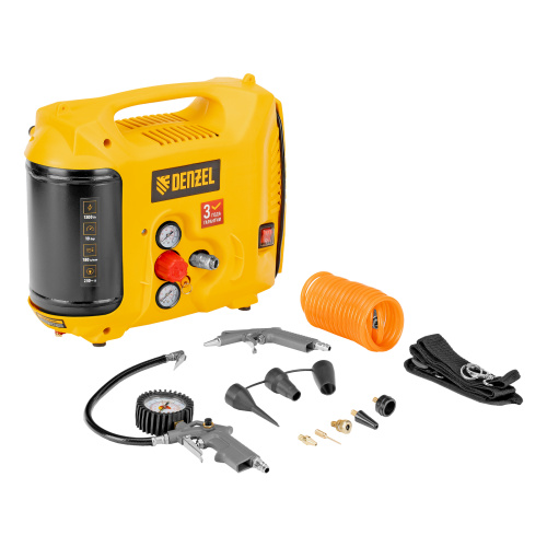 Компрессор воздушный DL1300, 10 бар, 1,3 кВт 180 л/мин 5 л, с набором аксессуаров Denzel по ценам производителя в Санкт-Петербурге с доставкой по всей России