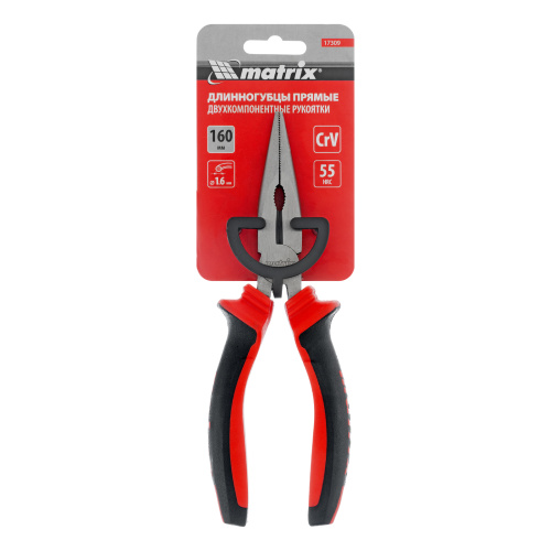 Длинногубцы прямые, 160 мм, хром-ванадий, двухкомпонентные рукоятки Matrix по ценам производителя в Санкт-Петербурге с доставкой по всей России