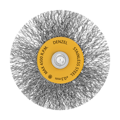 Щетка для дрели, 60 мм, Плоская, со шпилькой, нержавеющая витая проволока Denzel по ценам производителя в Санкт-Петербурге с доставкой по всей России