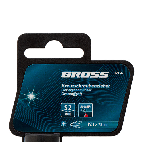 Отвертка PZ1 x 75 мм, S2, трехкомпонентная ручка Gross по ценам производителя в Санкт-Петербурге с доставкой по всей России