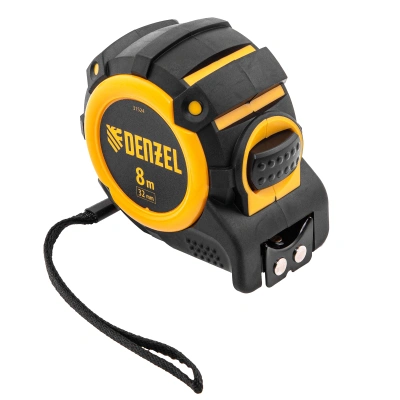 Рулетка 8м х 32мм, автоматич. фиксац., нейлон. покрытие, магнит. зацеп, двухстор. разметка Denzel
