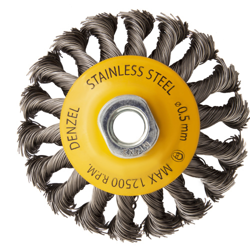 Щетка для УШМ, 100 мм, "Тарелка", крученая нержавеющая проволока 0.5 мм, М14 Denzel купить в Москве с доставкой по всей России | ProtosMarket.ru