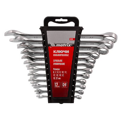 Набор ключей комбинированных, 6-22 мм, 12 шт, CrV, полированный хром Matrix купить в Москве с доставкой по всей России | ProtosMarket.ru