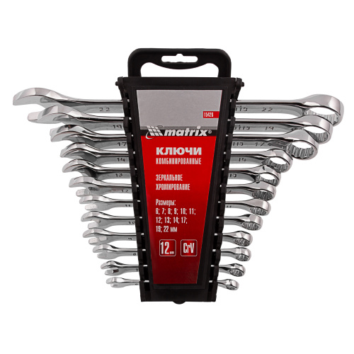 Набор ключей комбинированных, 6-22 мм, 12 шт, CrV, полированный хром Matrix купить в Москве с доставкой по всей России | ProtosMarket.ru