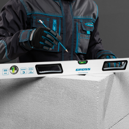 Уровень алюминиевый, 800 мм, усиленный, рукоятки, фрезерованный, 3 глазка, магнитный Gross купить в Москве с доставкой по всей России | ProtosMarket.ru