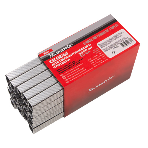 Скобы для пневматического степлера, 16 мм, ширина 1.2 мм, толщина 0.6 мм, ширина скобы 11.2 мм, 5000 шт Matrix купить в Москве с доставкой по всей России | ProtosMarket.ru