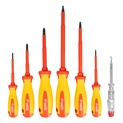 Набор диэлектрических отверток 7 шт, до 1000 В, пробник электрический до 250 В, двухкомпонентные рукоятки Matrix Professional купить в Москве с доставкой по всей России | ProtosMarket.ru