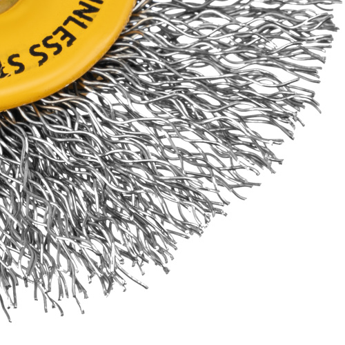 Щетка для дрели, 60 мм, Плоская, со шпилькой, нержавеющая витая проволока Denzel по ценам производителя в Санкт-Петербурге с доставкой по всей России