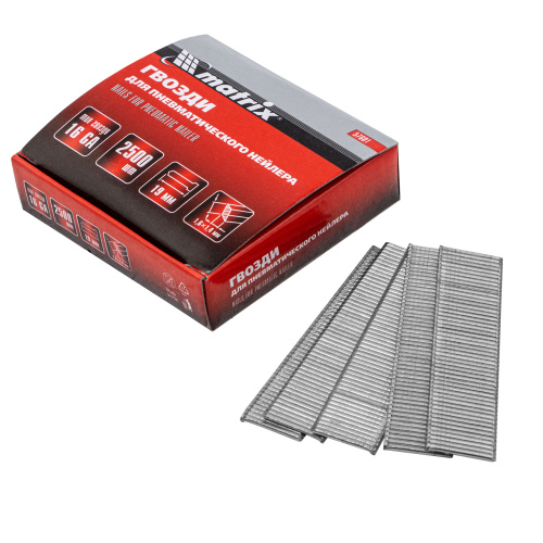 Гвозди для пневматического нейлера 16GA, сечение 1.6 х 1.4, длина 19 мм, 2500 шт Matrix купить в Москве с доставкой по всей России | ProtosMarket.ru