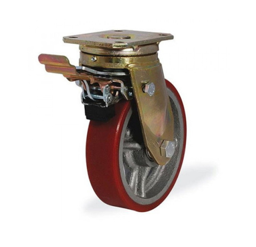 Колесо большегрузное поворотное KAMA 250 мм чугунное/полиуретан с тормозом по ценам производителя в Санкт-Петербурге с доставкой по всей России